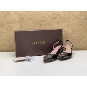 [NEW] GUCCI 370443 VIBRANT COLINE LEATHER STUDDED LOW HEEL SANDALS PUMPS